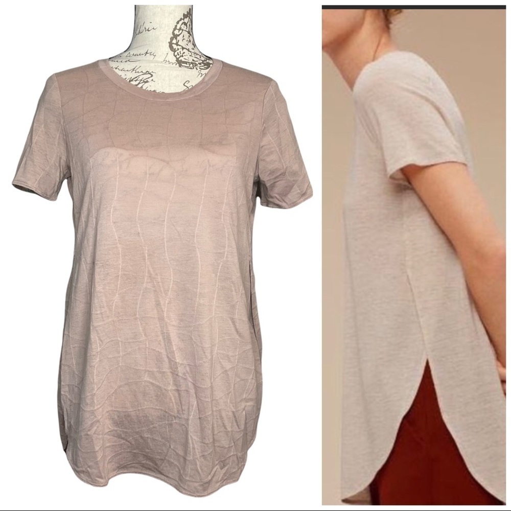 Aritzia Wilfred high low side split short sleeve brown tunic size small